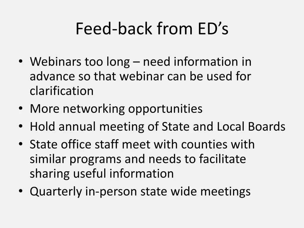 feed back from ed s