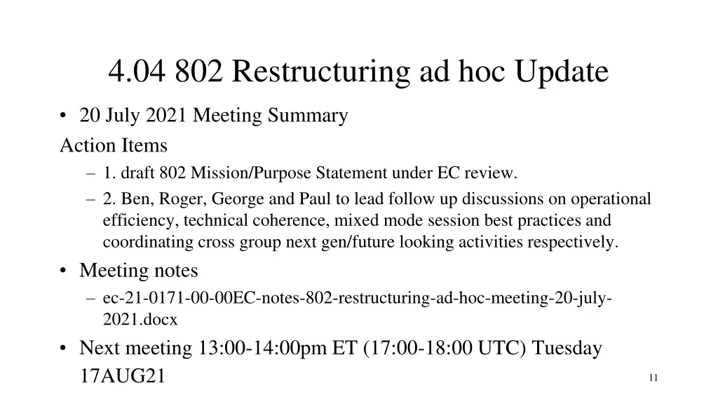 4 04 802 restructuring ad hoc update