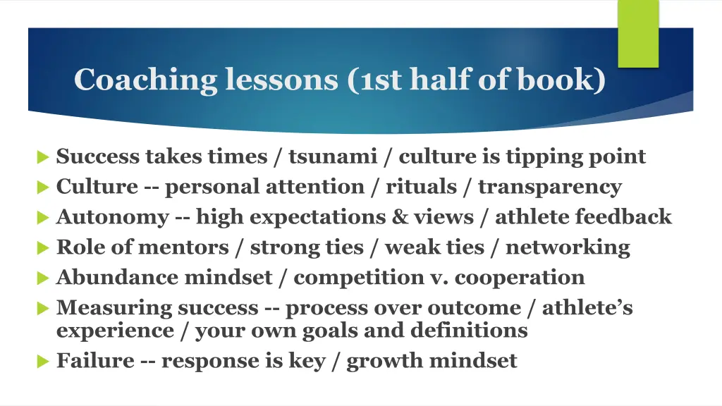 coaching lessons 1st half of book