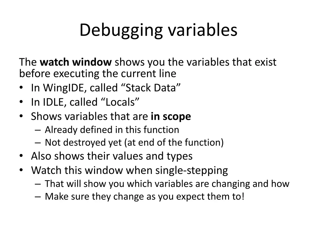 debugging variables