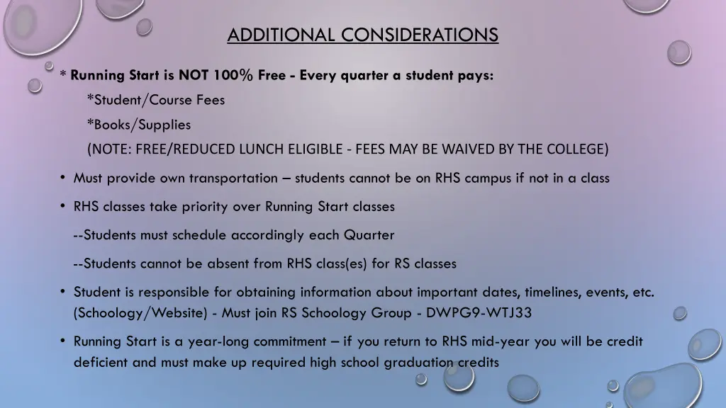 additional considerations