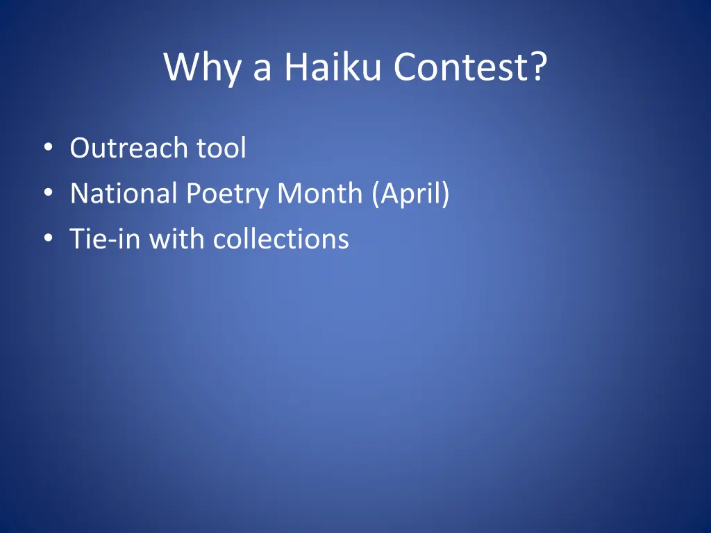 why a haiku contest