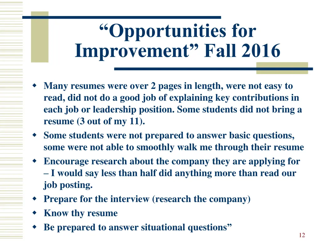 opportunities for improvement fall 2016