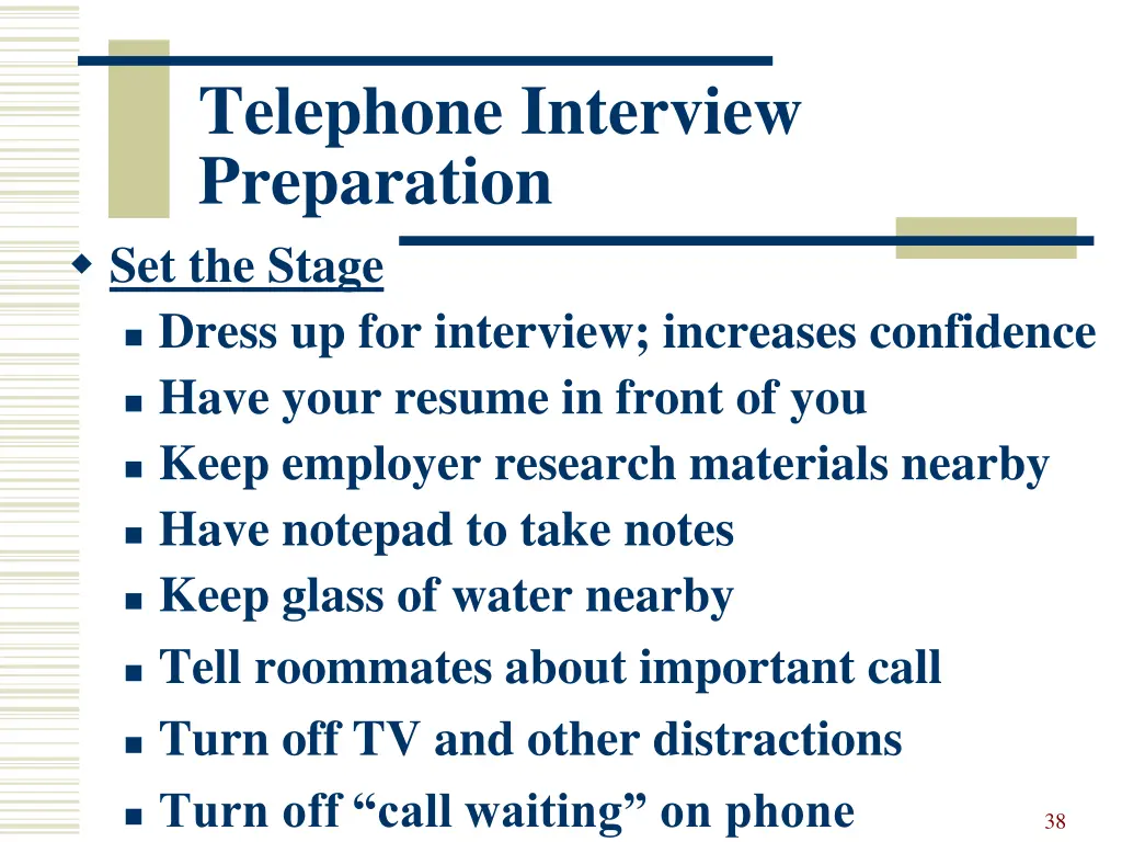 telephone interview preparation set the stage