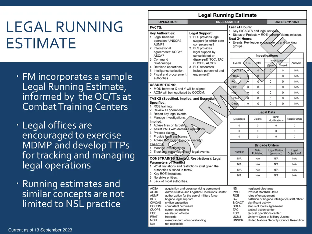 legal running estimate