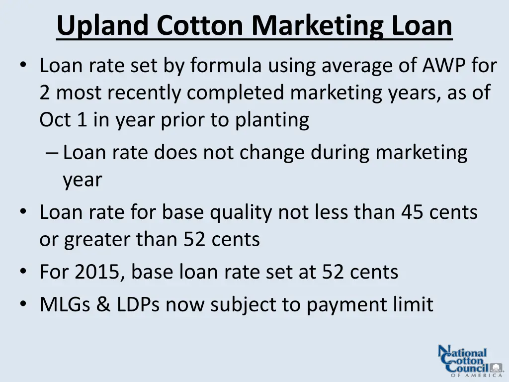 upland cotton marketing loan loan rate