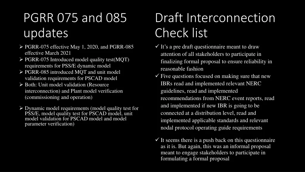 pgrr 075 and 085 updates