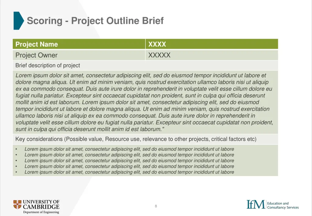 scoring project outline brief
