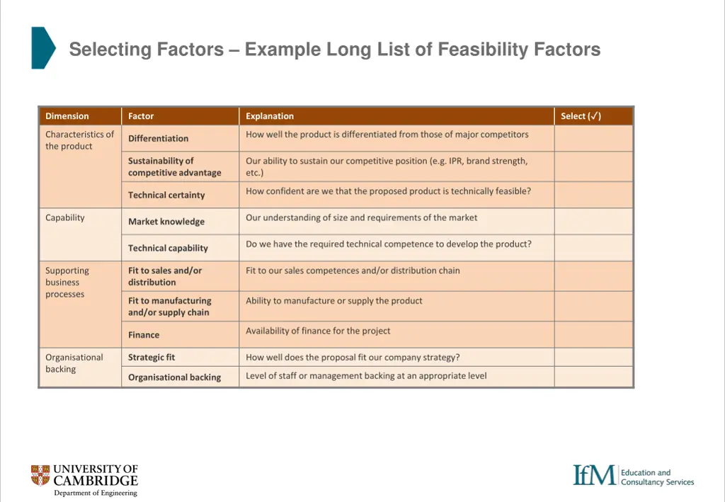 selecting factors example long list 1