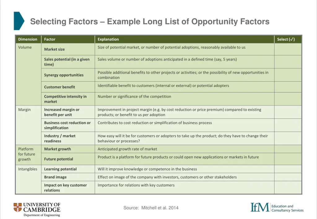 selecting factors example long list