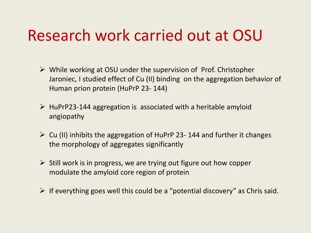 research work carried out at osu