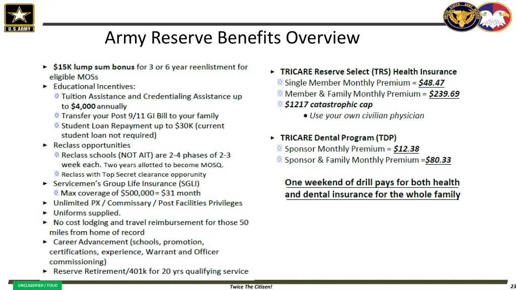 army reserve benefits overview