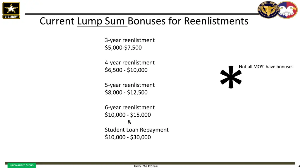 current lump sum bonuses for reenlistments