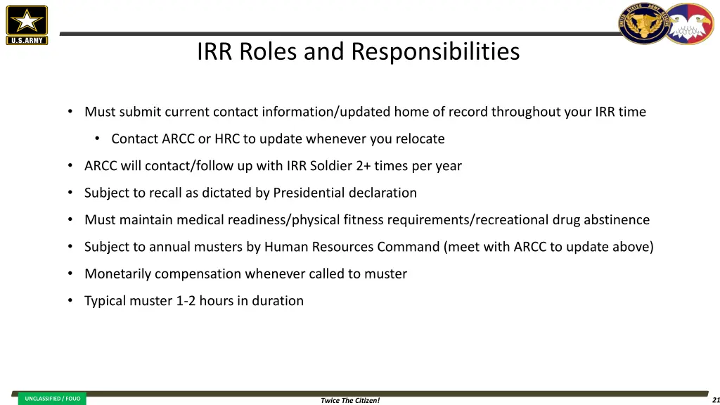 irr roles and responsibilities