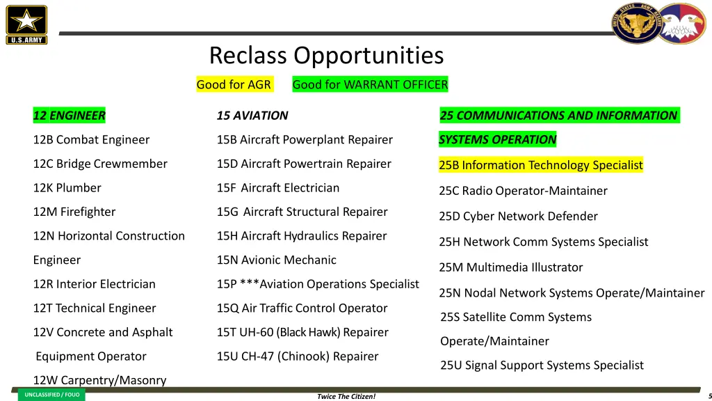 reclass opportunities