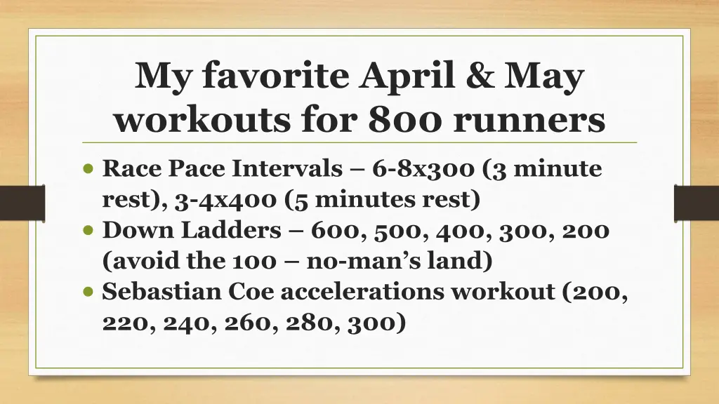 my favorite april may workouts for 800 runners