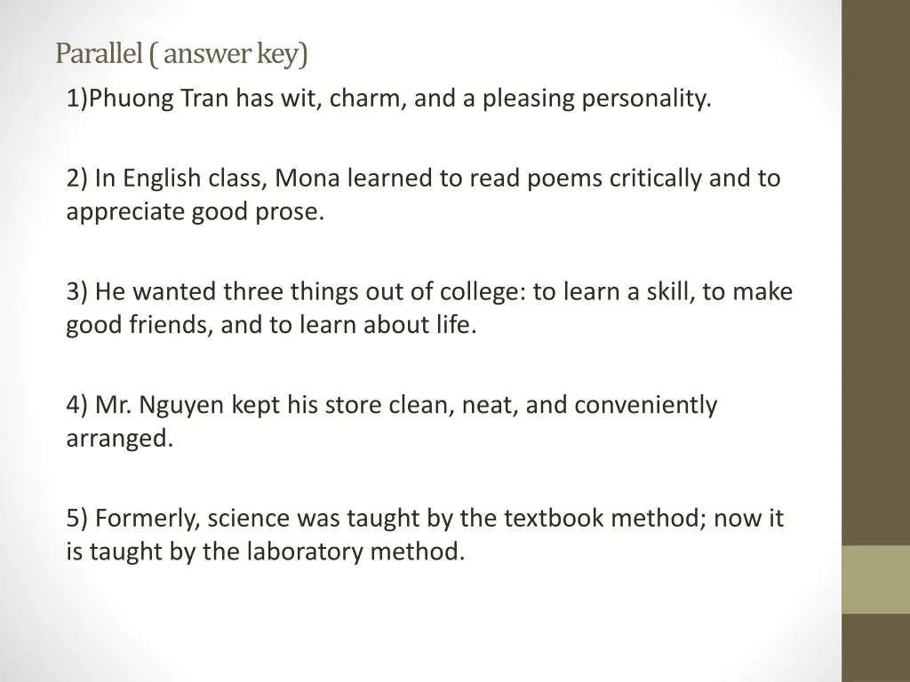 parallel answer key