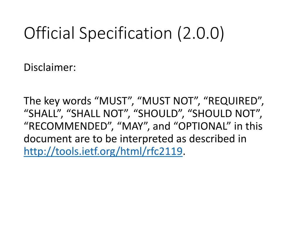 official specification 2 0 0