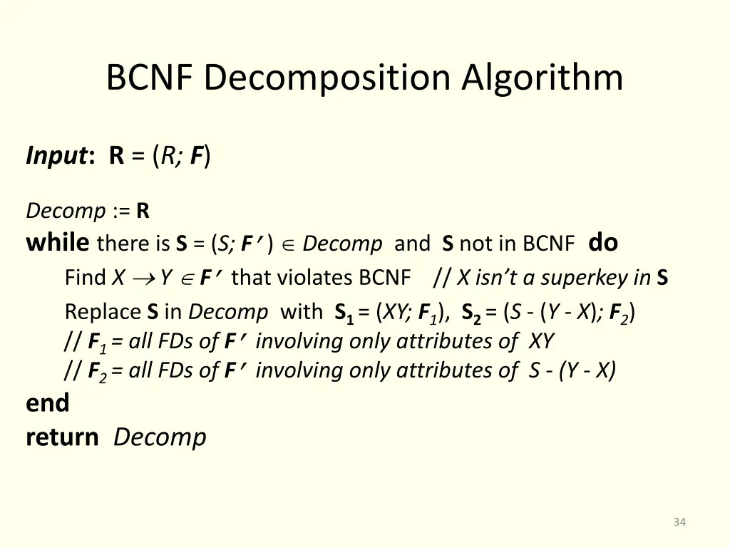 bcnf decomposition algorithm