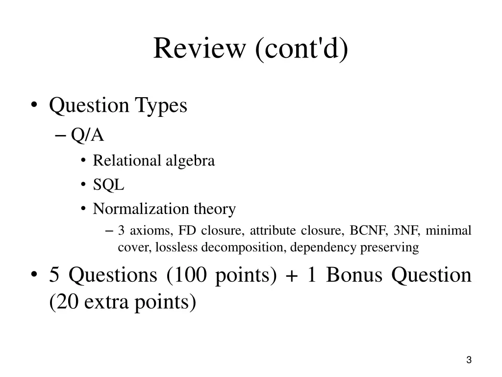 review cont d