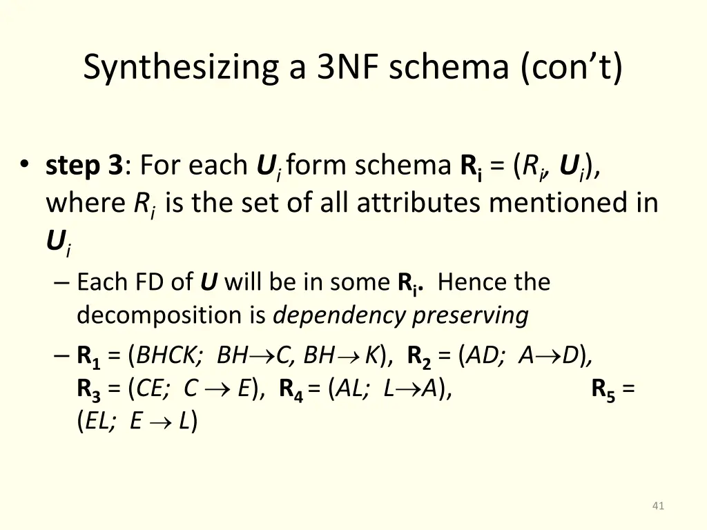 synthesizing a 3nf schema con t 1