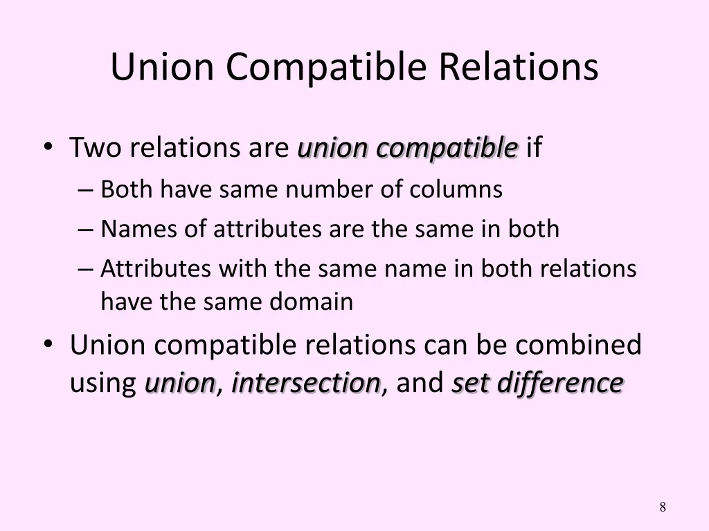 union compatible relations