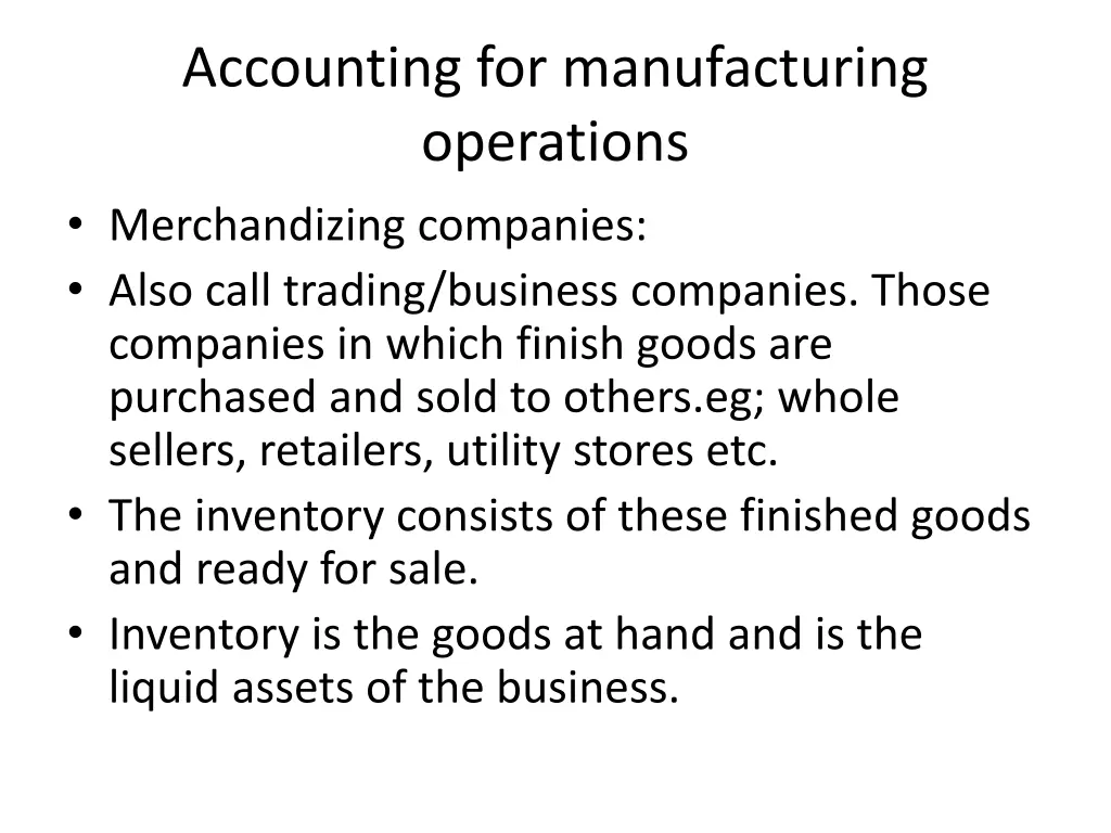 accounting for manufacturing operations