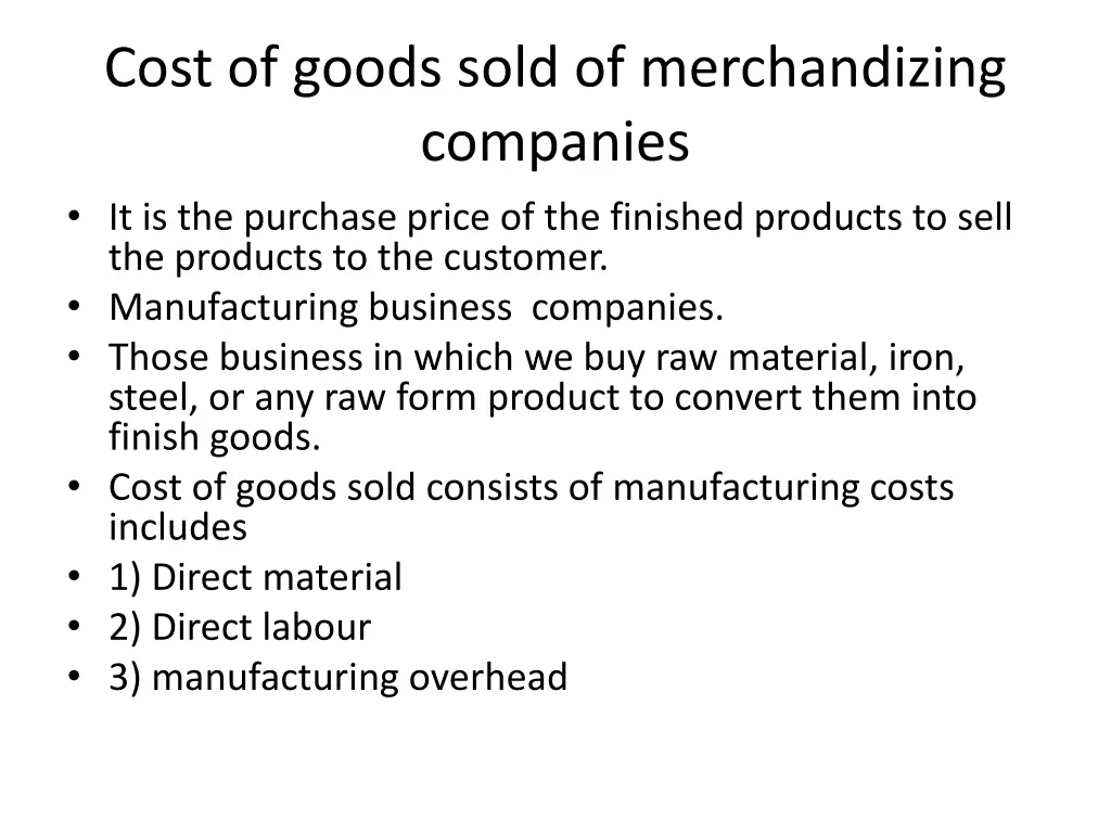 cost of goods sold of merchandizing companies
