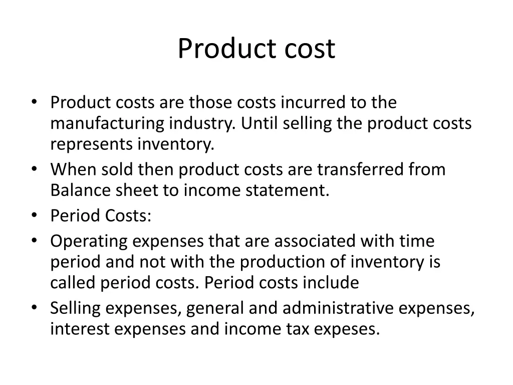 product cost
