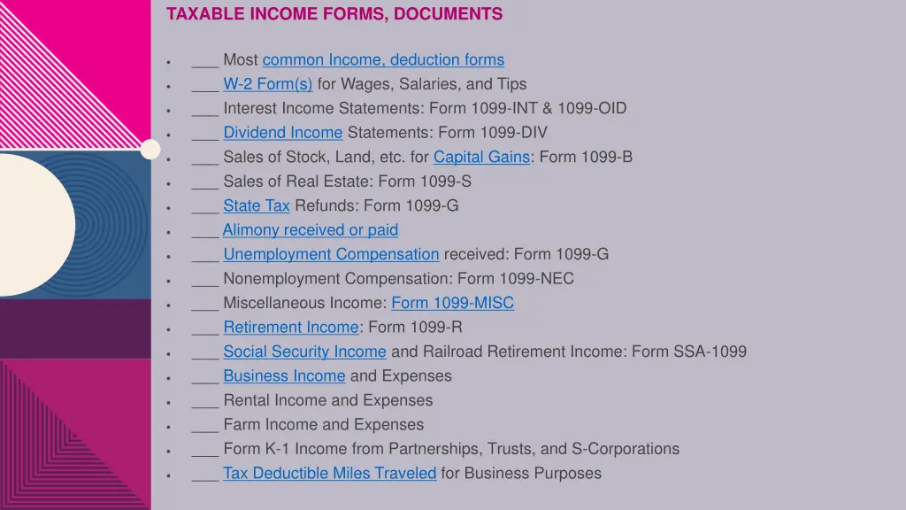 taxable income forms documents