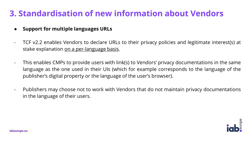 3 standardisation of new information about vendors 4