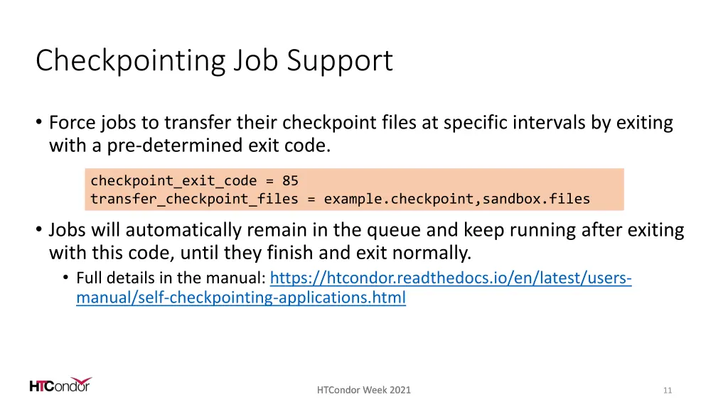 checkpointing job support