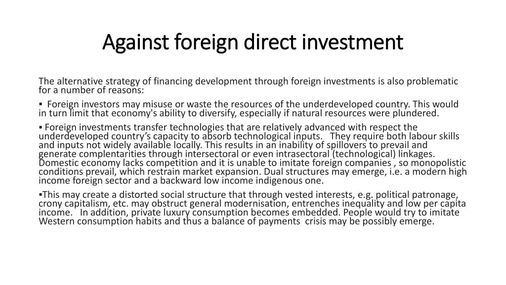 against foreign direct investment against foreign