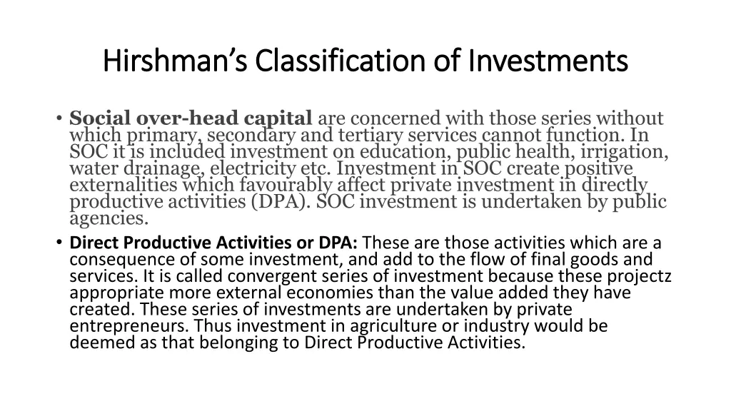hirshman s classification of investments hirshman