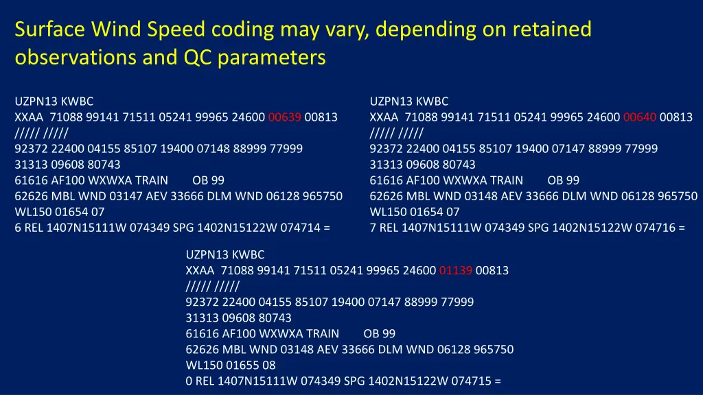 surface wind speed coding may vary depending