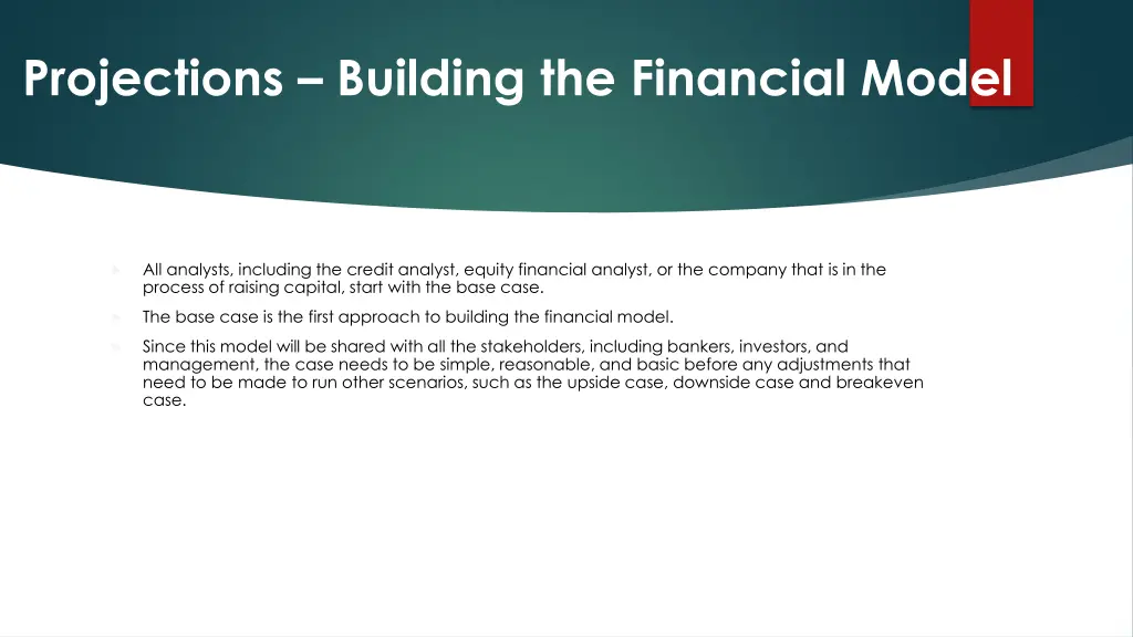 projections building the financial model