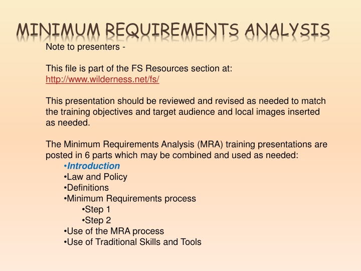 minimum requirements analysis