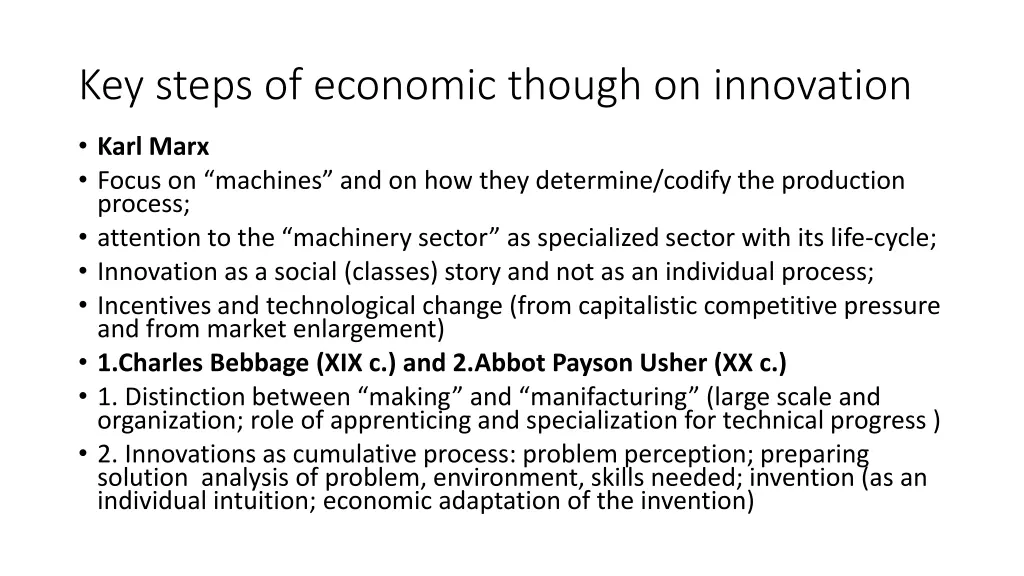key steps of economic though on innovation 1