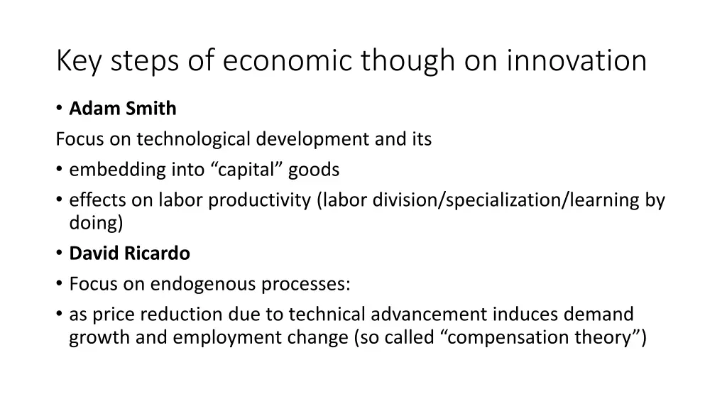 key steps of economic though on innovation