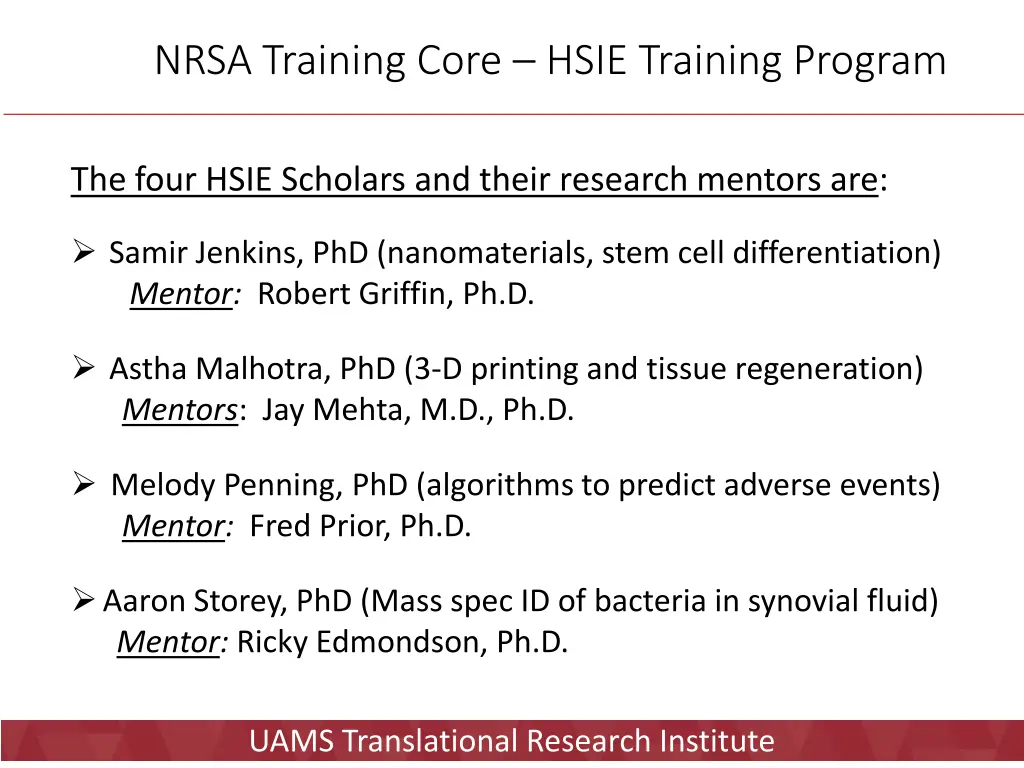 nrsa training core hsie training program