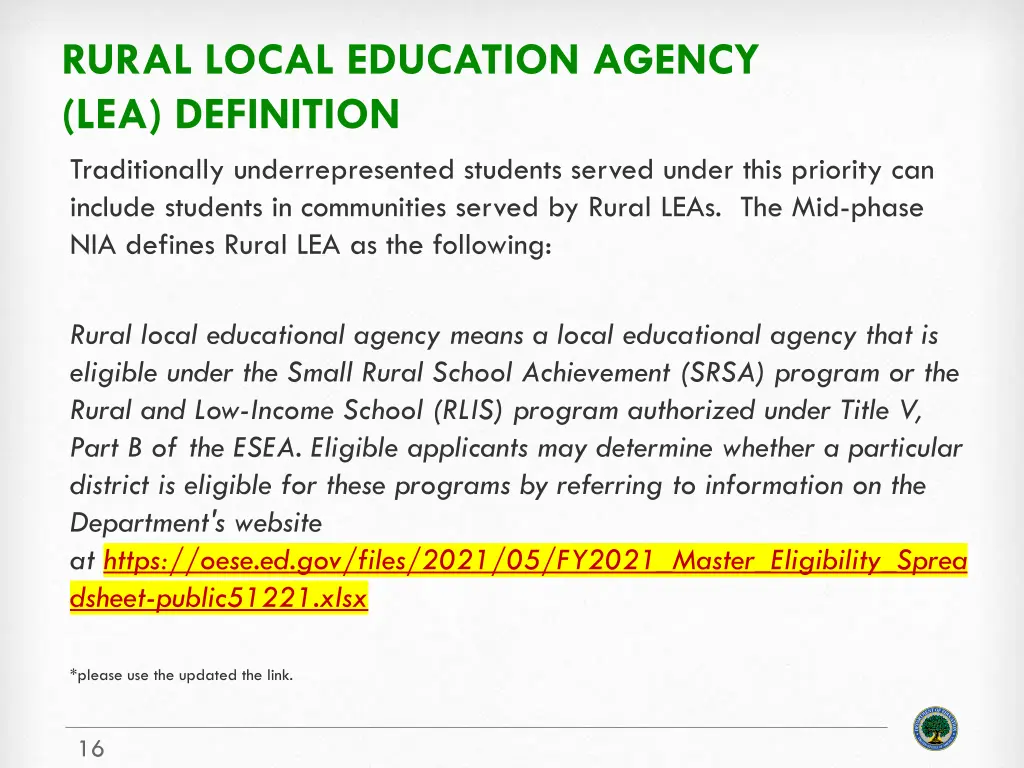 rural local education agency lea definition