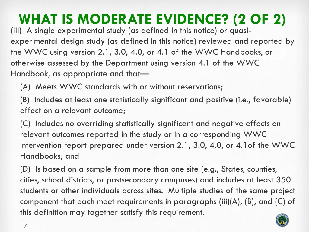 what is moderate evidence 2 of 2 iii a single
