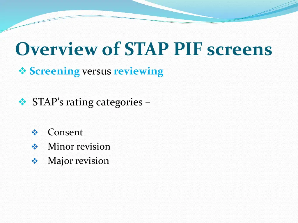 overview of stap pif screens