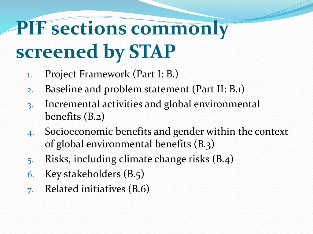 pif sections commonly screened by stap
