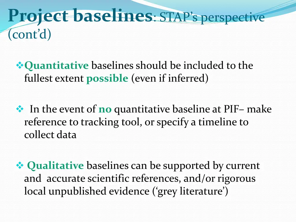 project baselines stap s perspective cont d