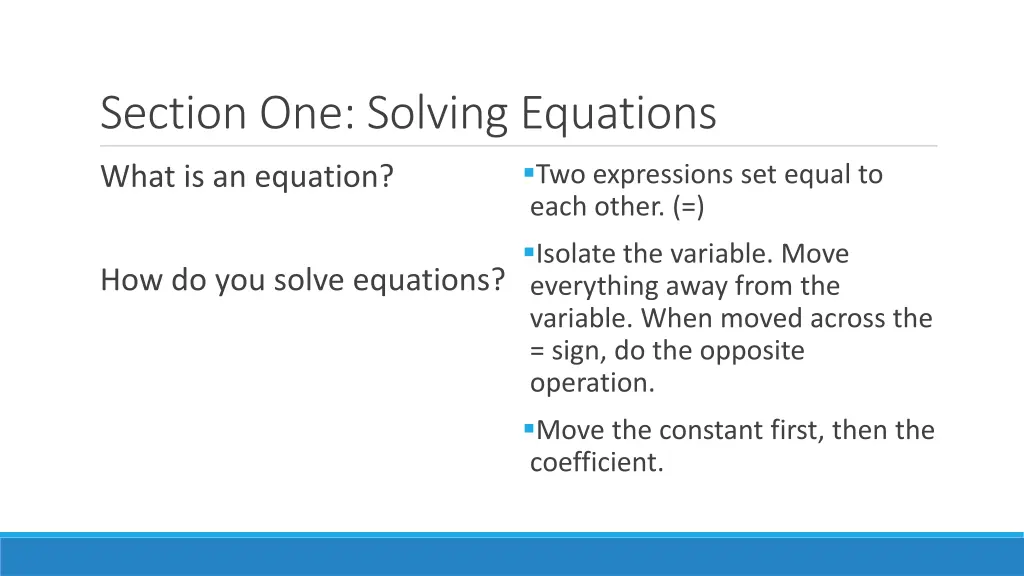 section one solving equations