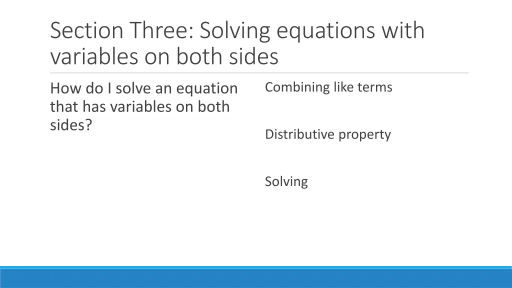 section three solving equations with variables