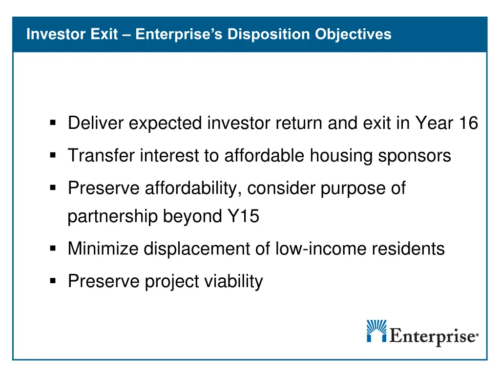 investor exit enterprise s disposition objectives