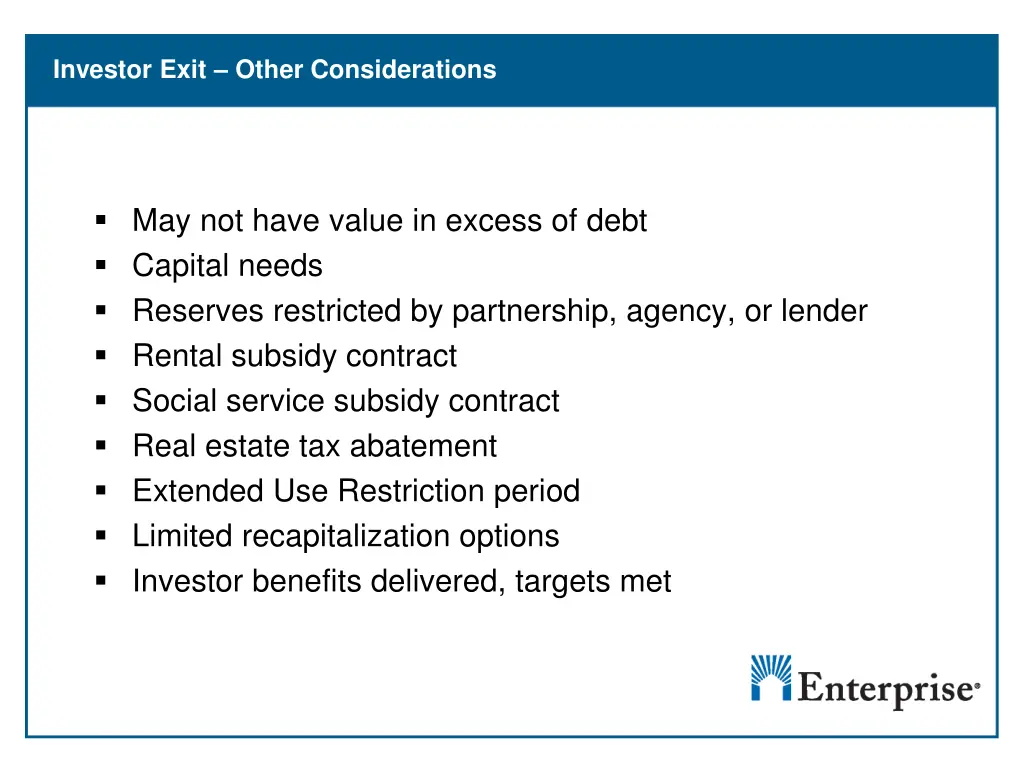 investor exit other considerations