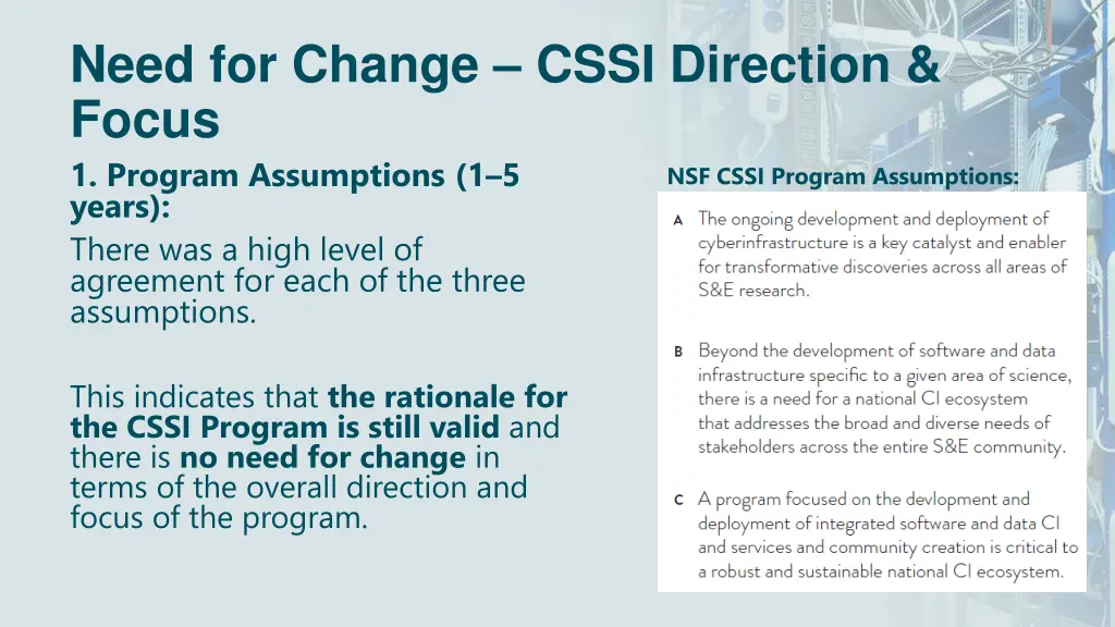 need for change cssi direction focus 1 program